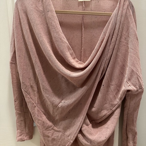 Marvonie Medium Pink Cowl Sweater with Blue Confetti Print NWOT - Picture 2 of 4